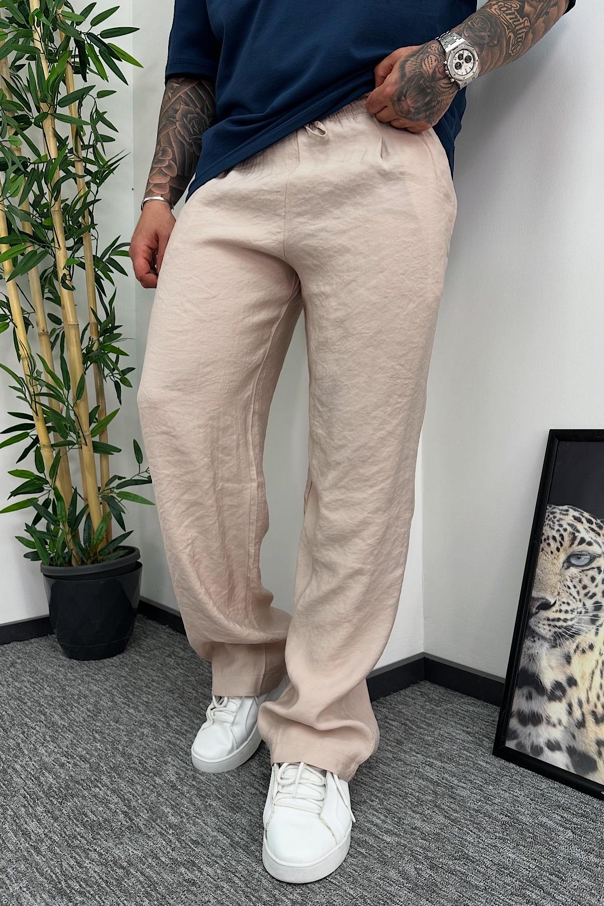 Bej Tensel Baggy Pantolon