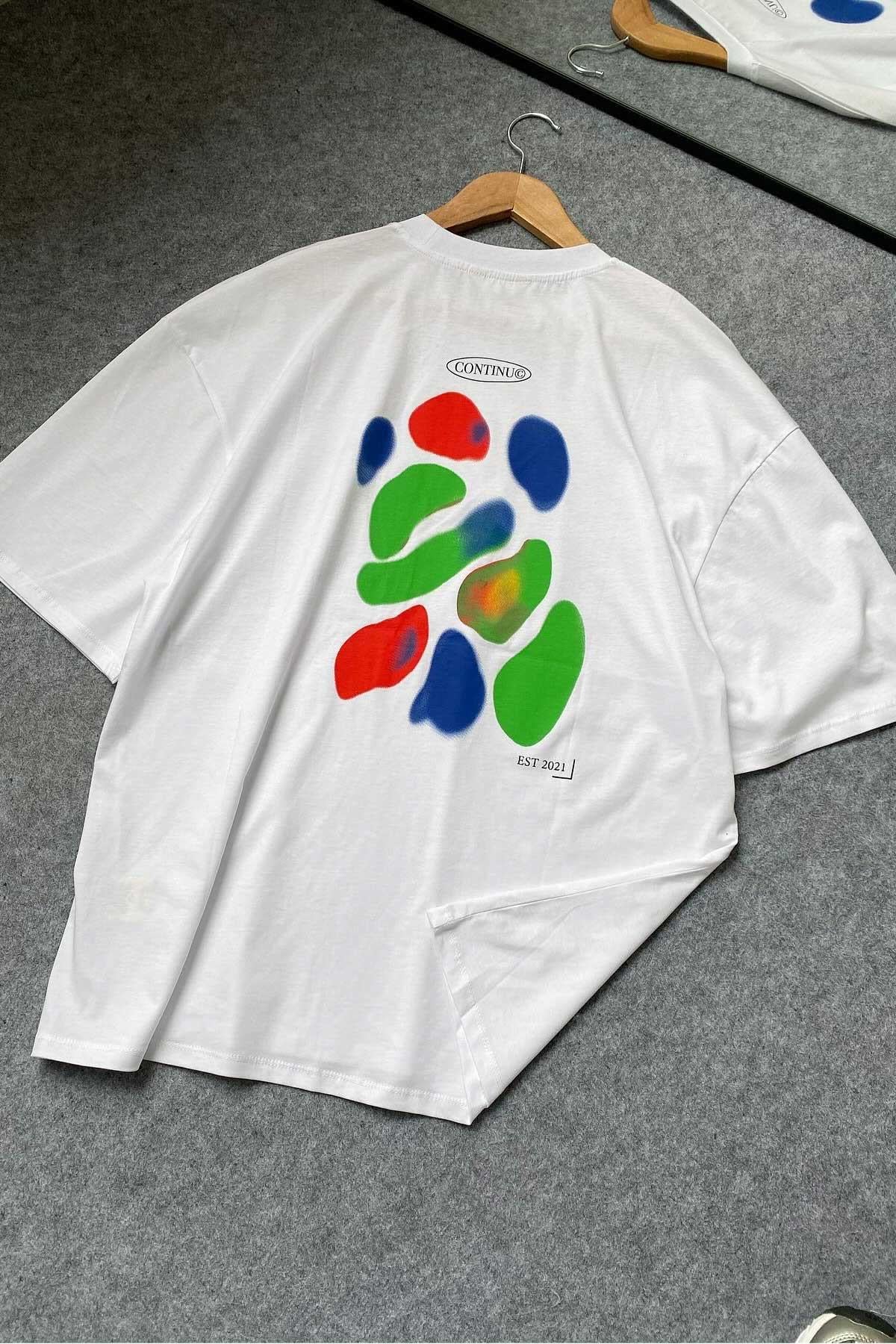 Beyaz Arkası Baskılı T-Shirt