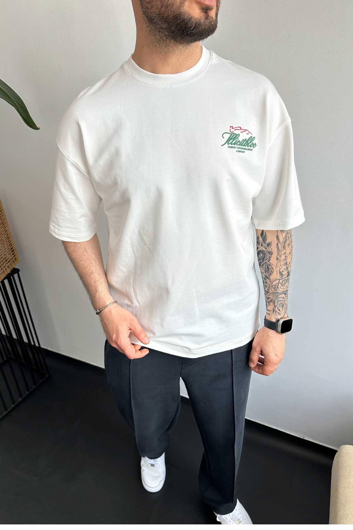 Beyaz Baskılı Oversize T-Shirt