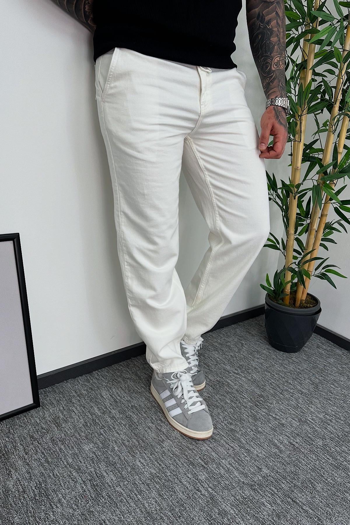 Beyaz Gabardin Boyfriend Pantolon