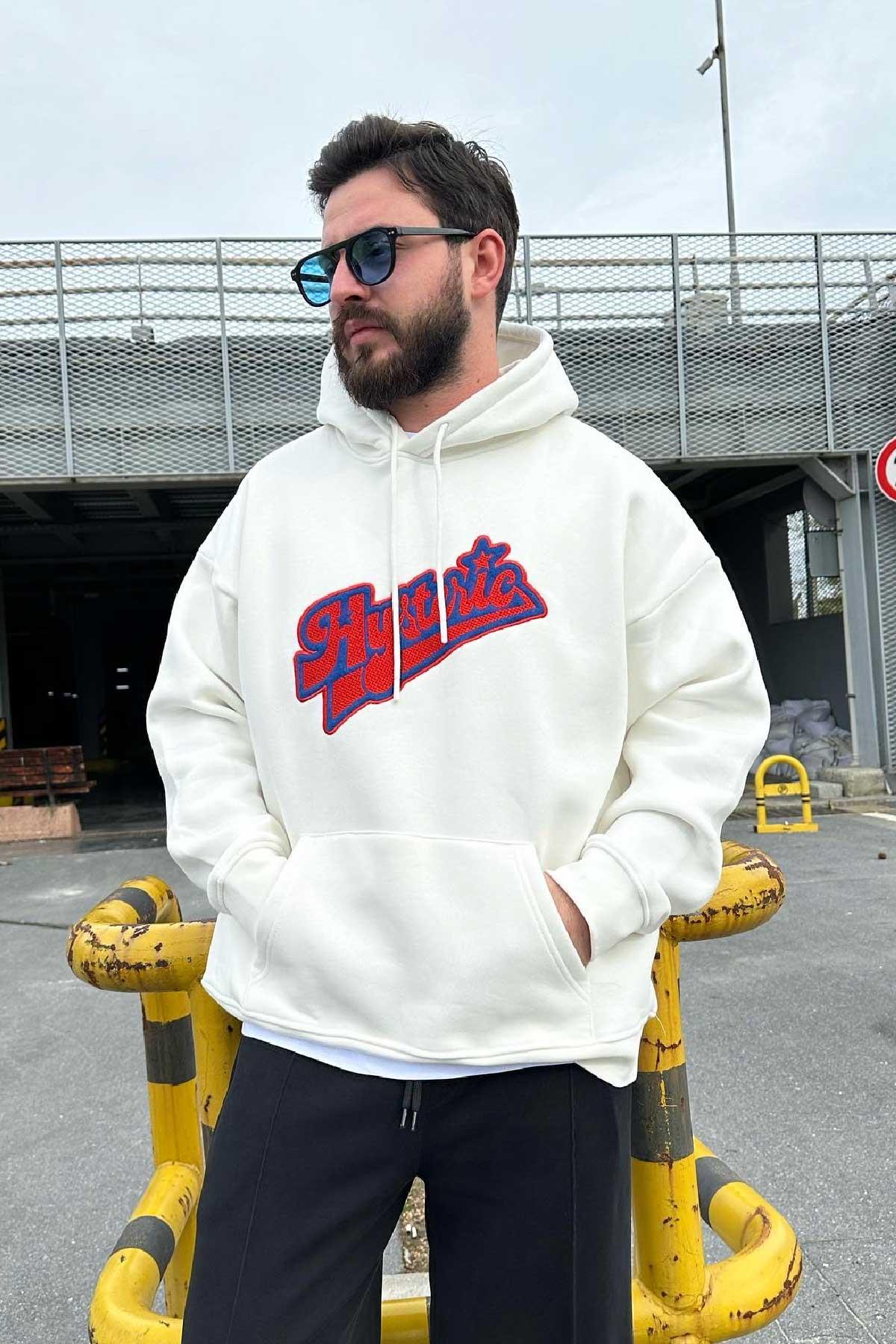 Beyaz Kapşonlu Sweatshirt