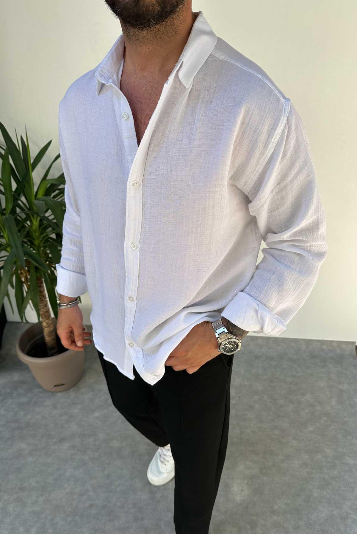 Beyaz Müslin Kumaş Oversize Gömlek