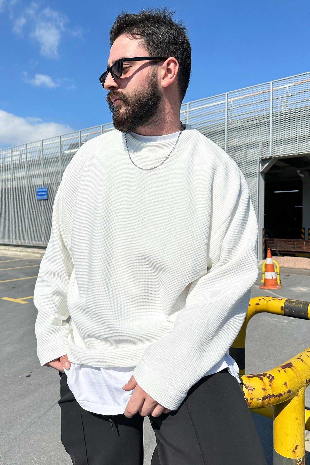 Beyaz Waffle Kumaş Sweat