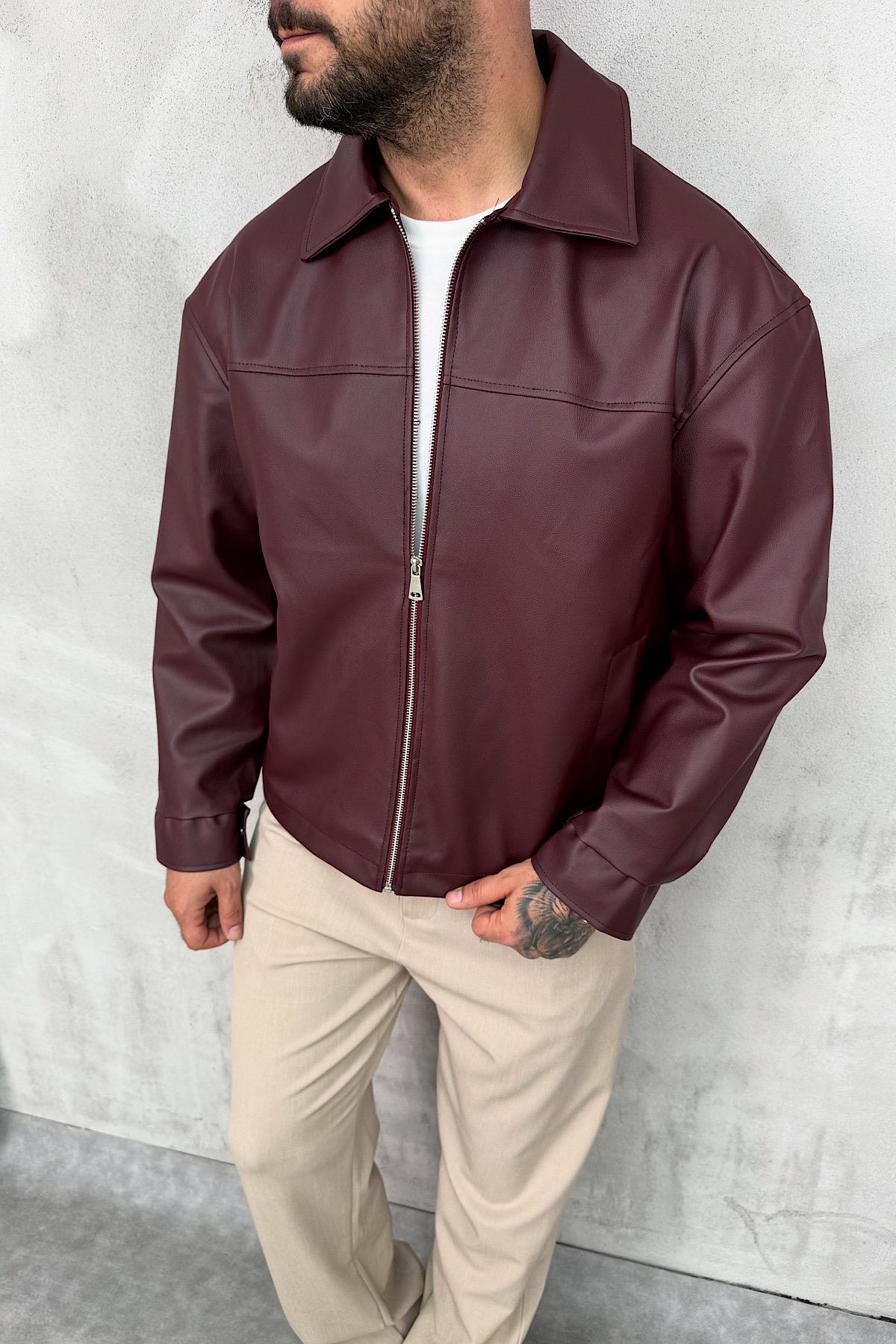 Bordo Basic Deri Ceket