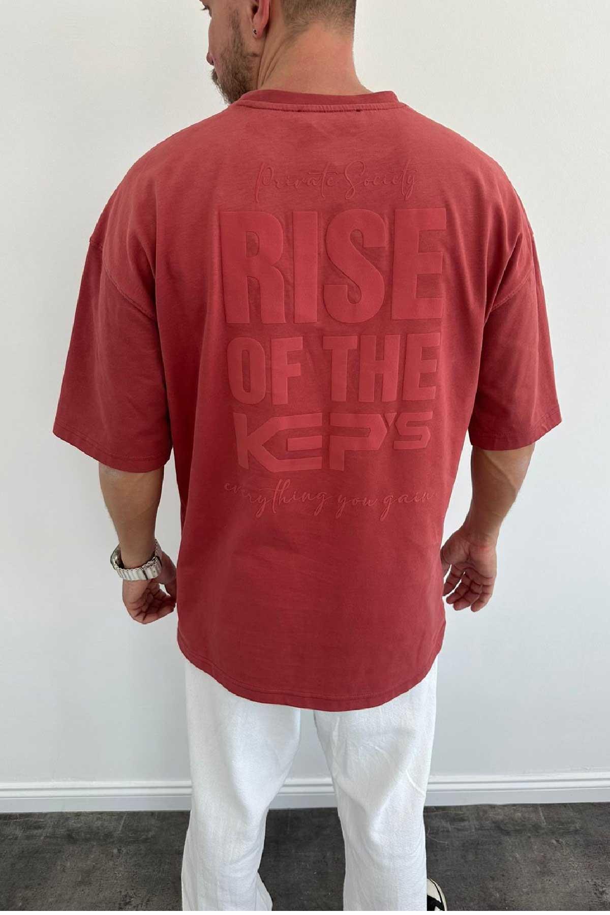 Bordo Baskılı Oversize T-Shirt