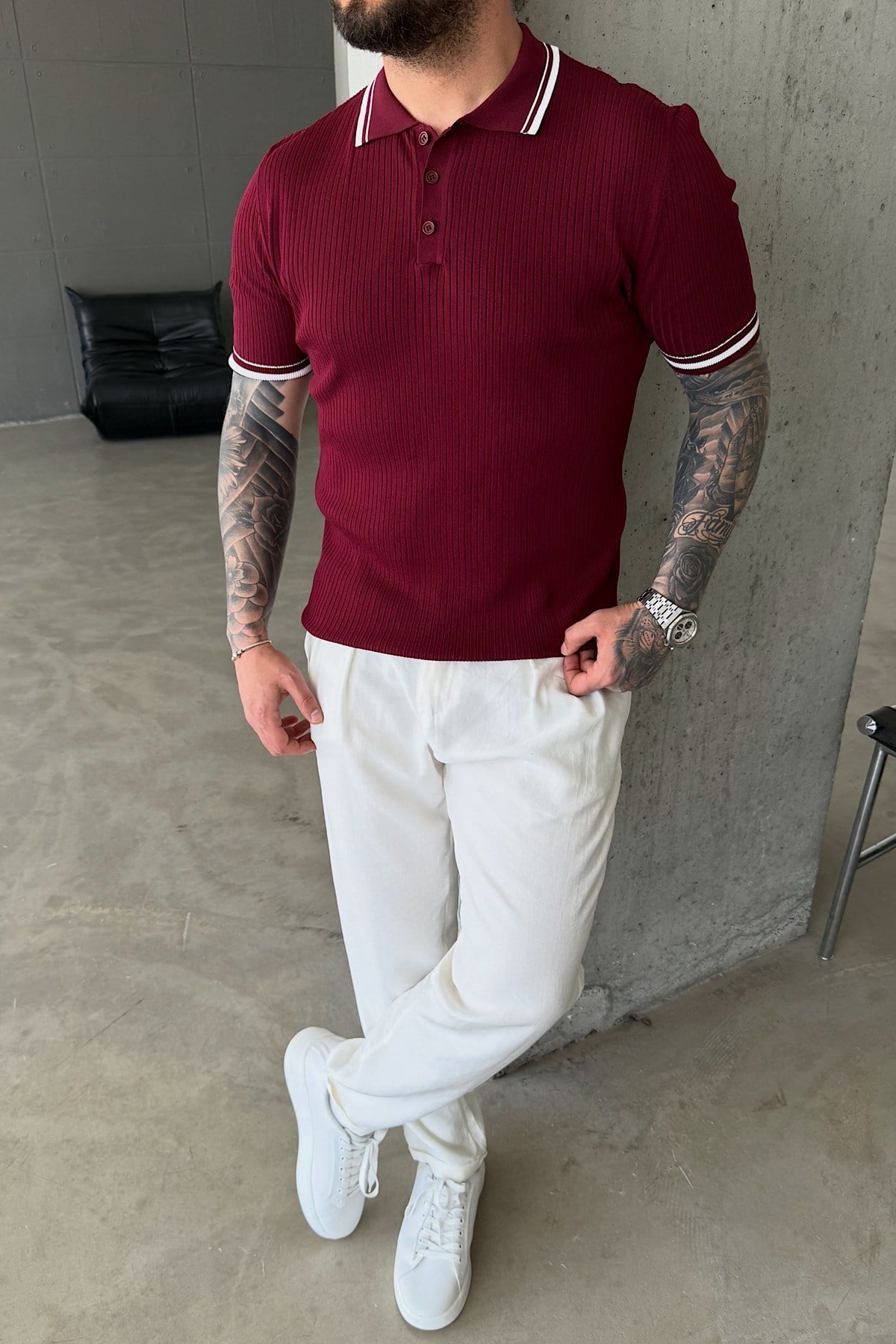 Bordo Polo Yaka T-Shirt