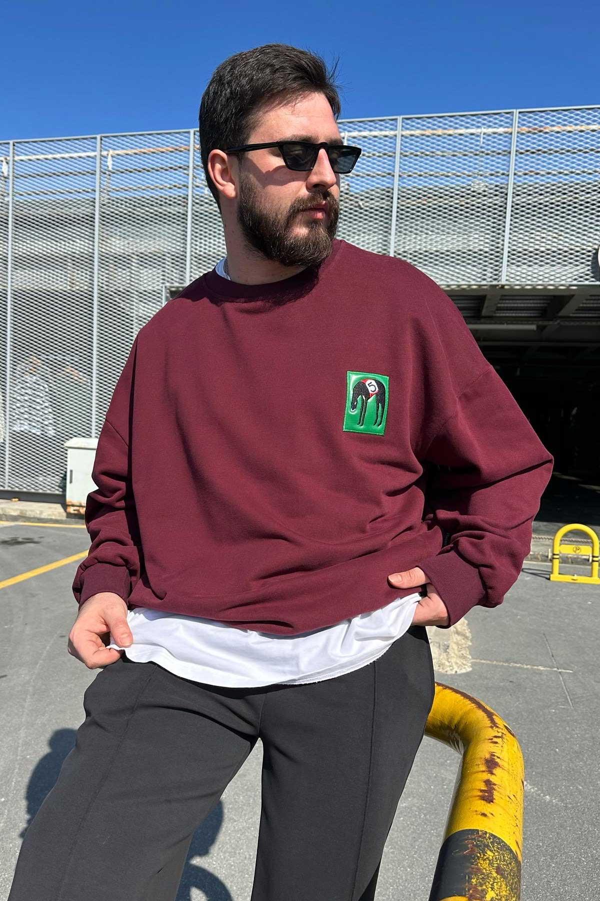 Bordo Ufak Baskılı Swaetshirt