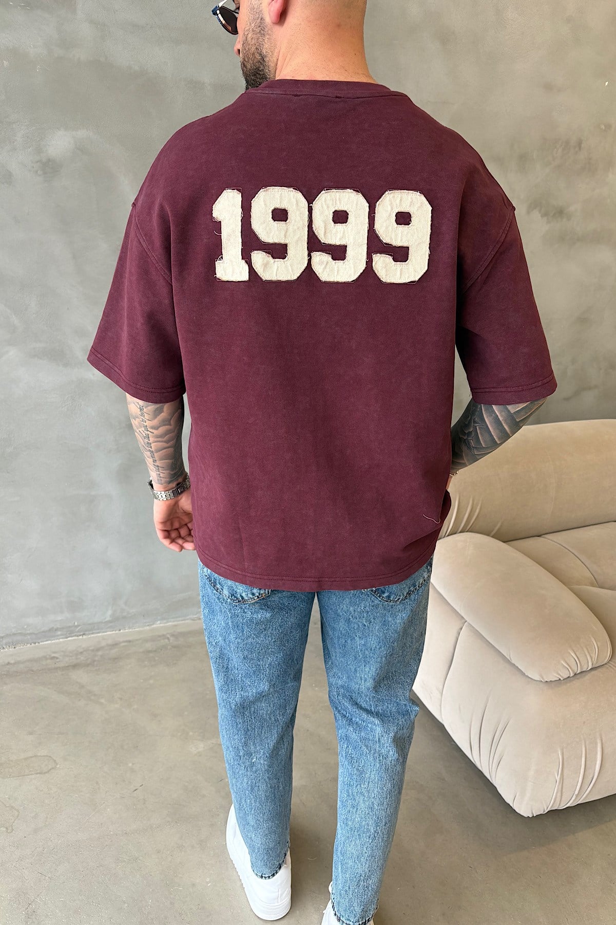 Bordo Yıkamalı 1999 T-Shirt