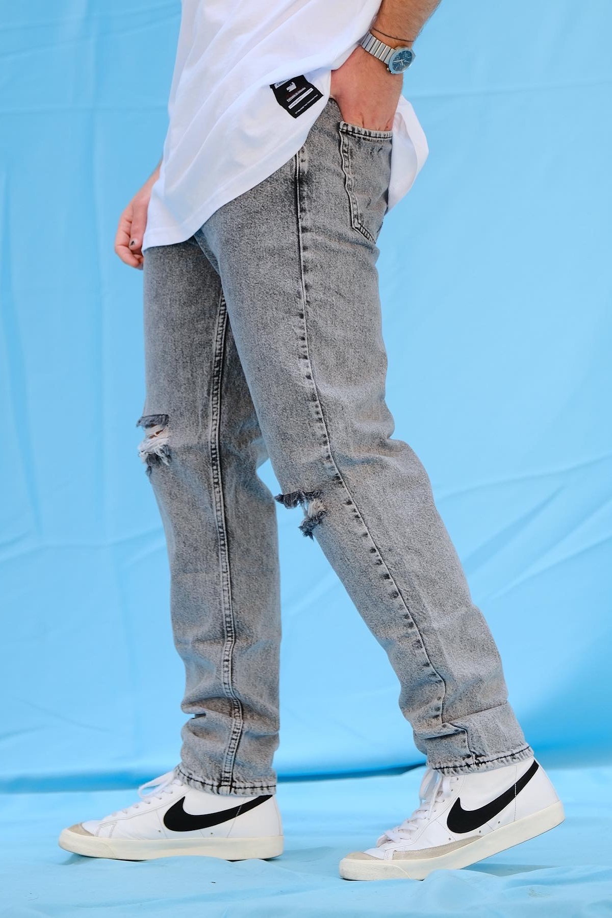 Boyfriend Gri Yırtıklı Jean