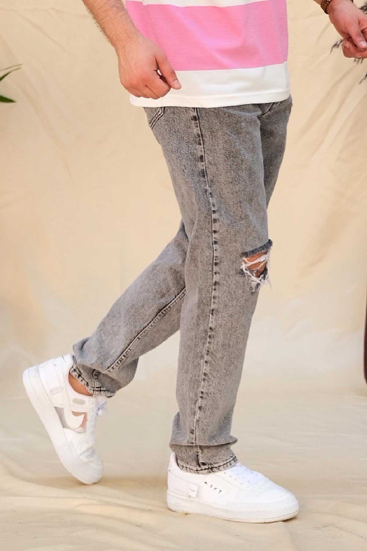 Boyfriend Gri Yırtıklı Jean