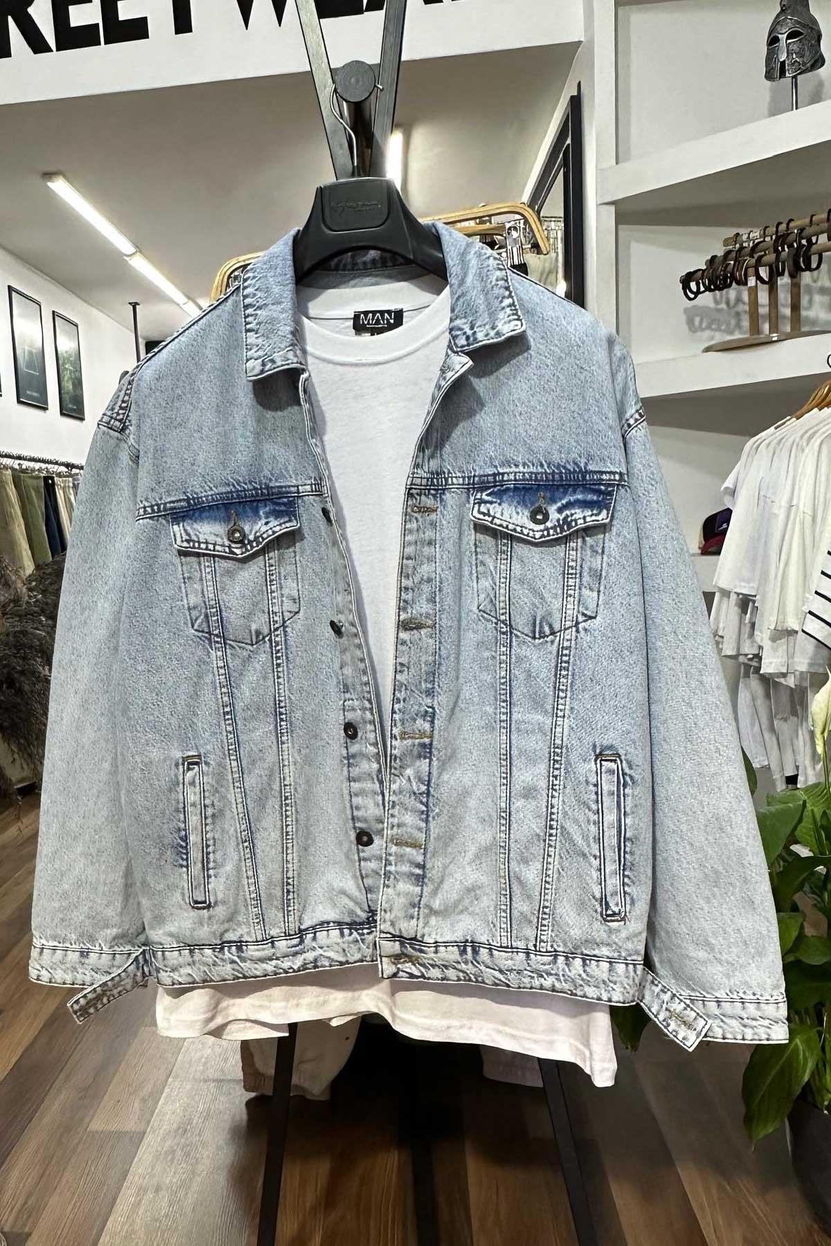 Buz Mavisi Hafif Oversize Kot Ceket