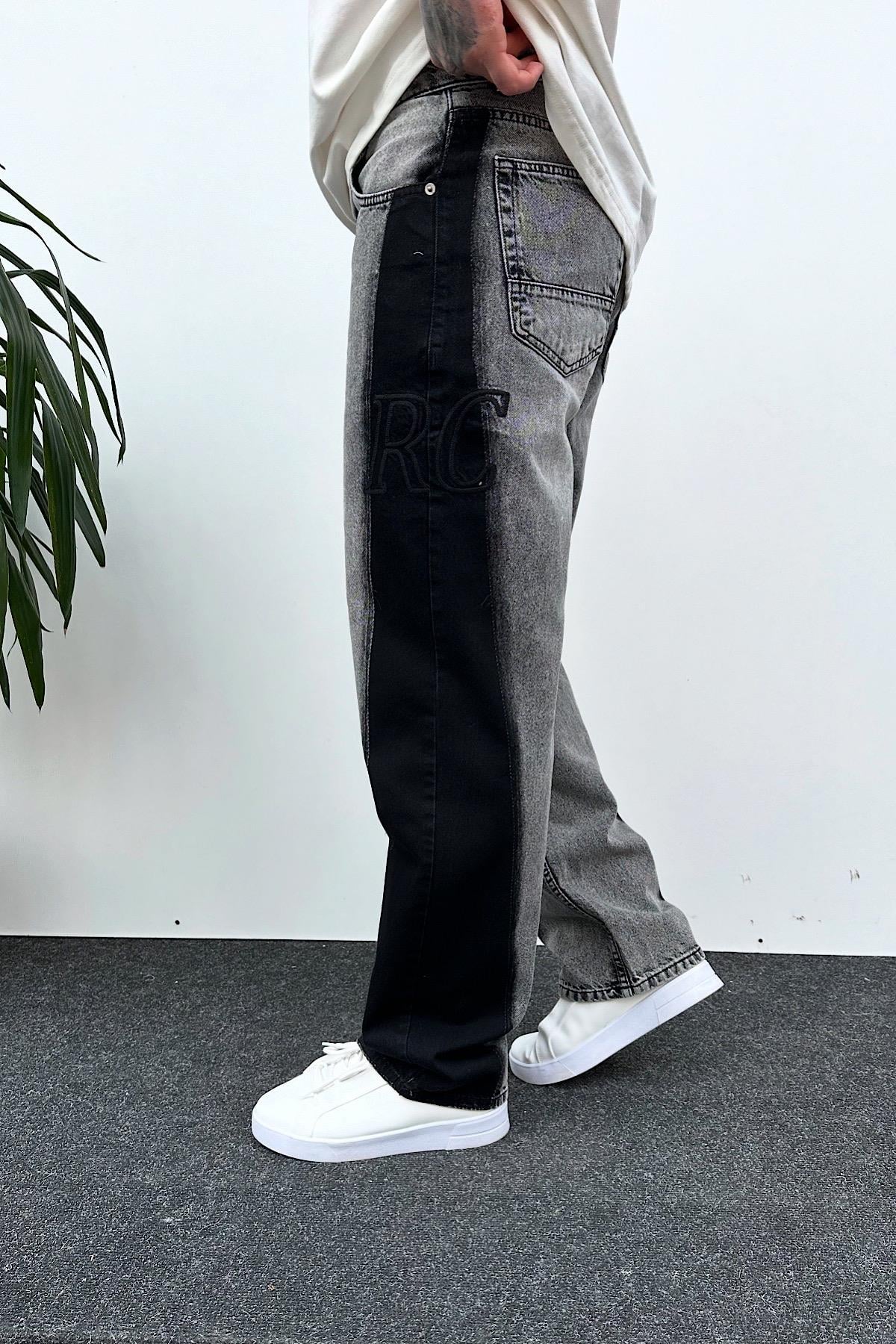 Çift Renk Blok Detaylı Baskılı Baggy Pantolon