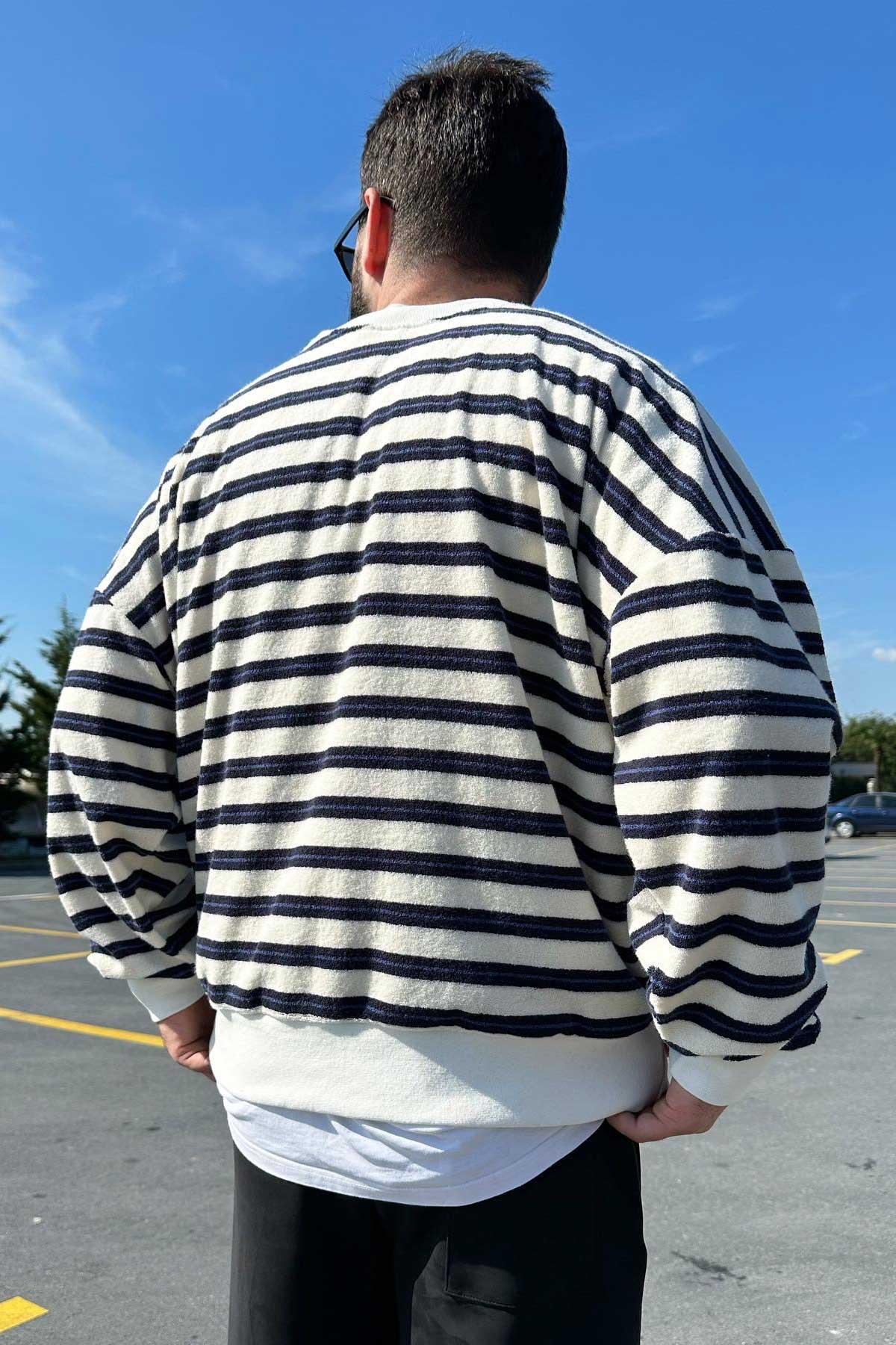 Çizgili Bol Kalıp Swatshirt
