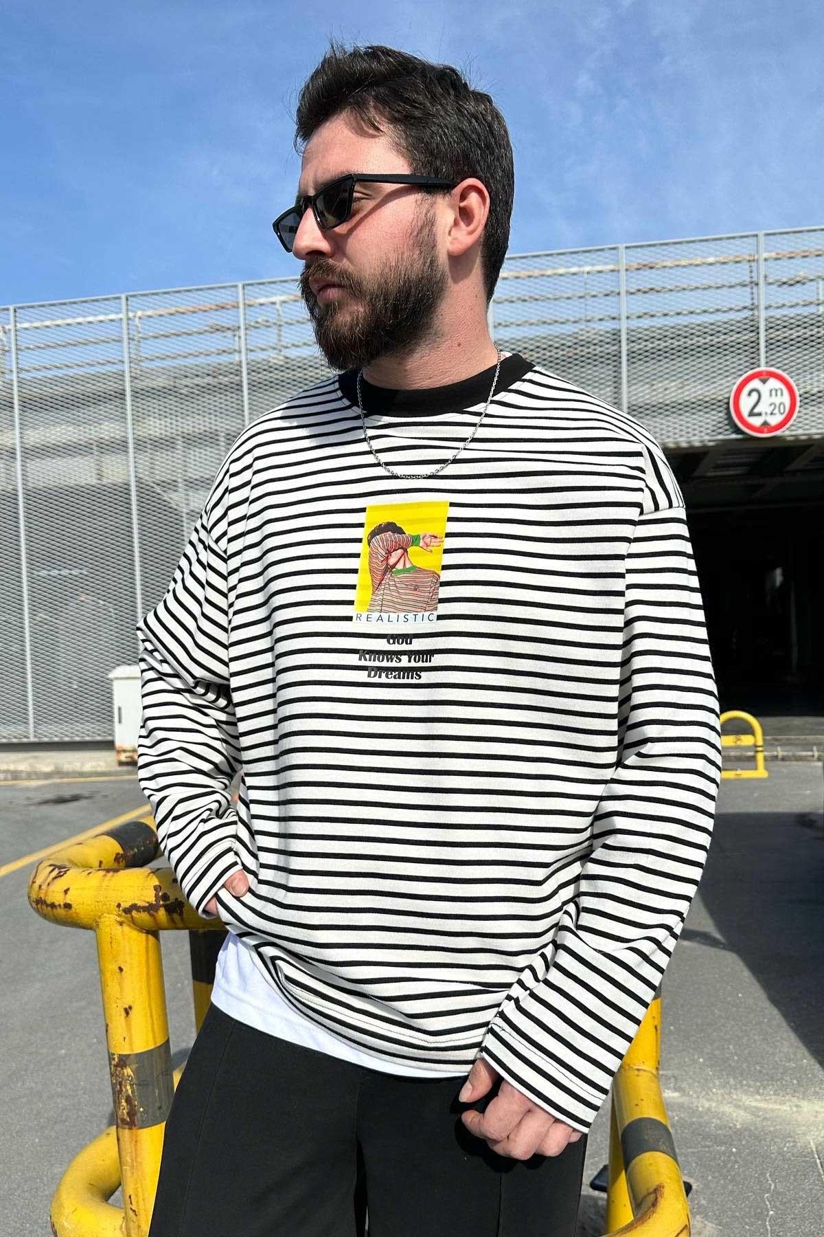 Çizgili Bol Kalıp Triko