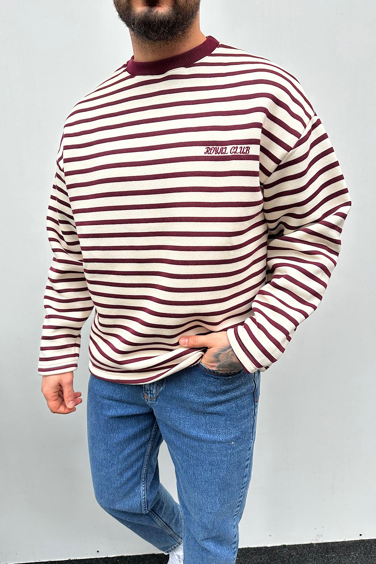 Çizgili Nakışlı Sweatshirt