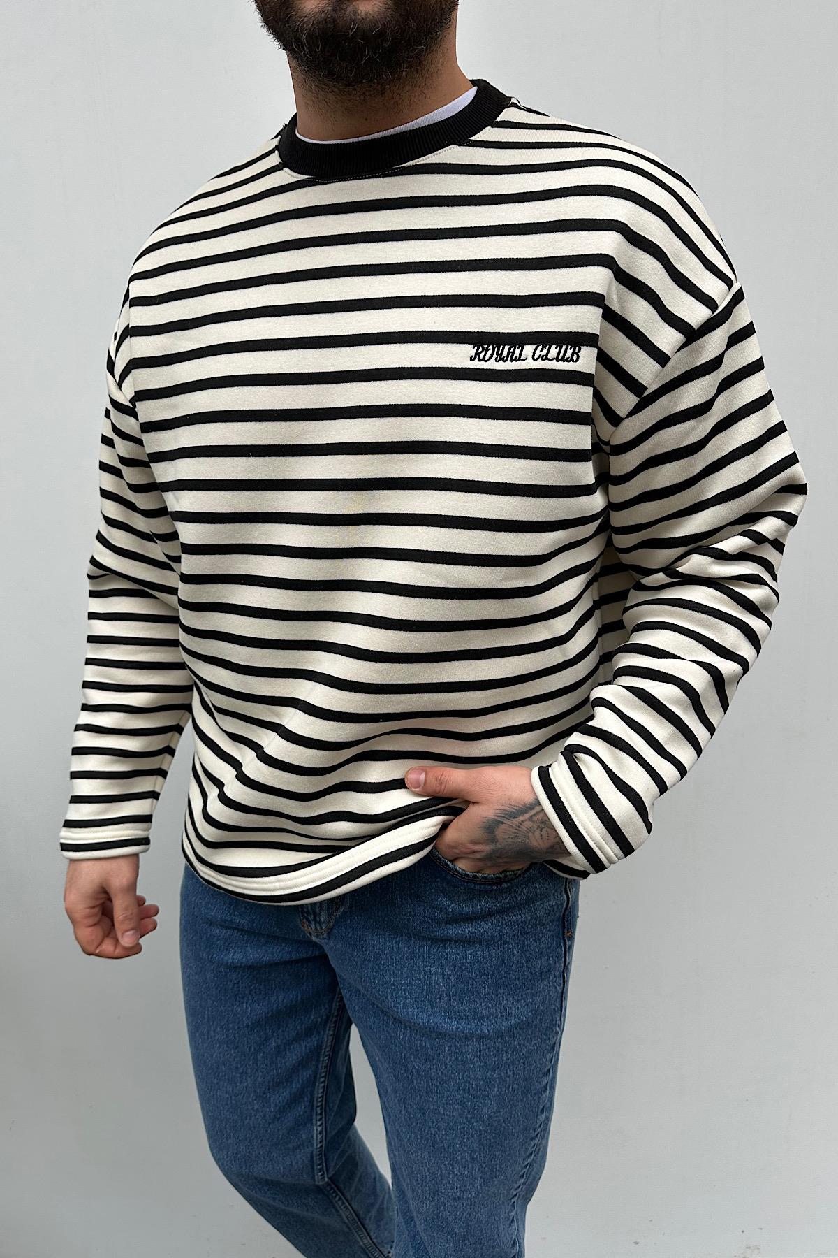 Çizgili Nakışlı Sweatshirt