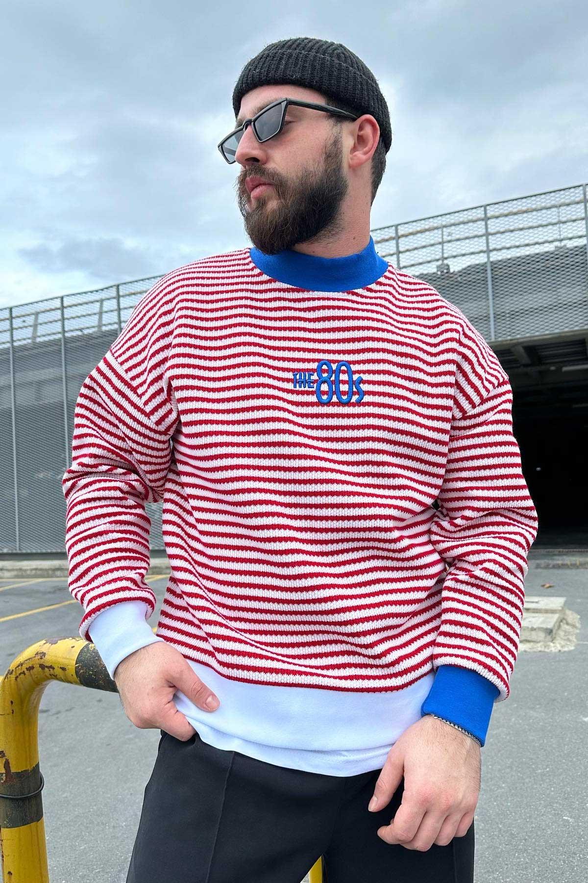 Çizgili Oversize Triko Sweat 