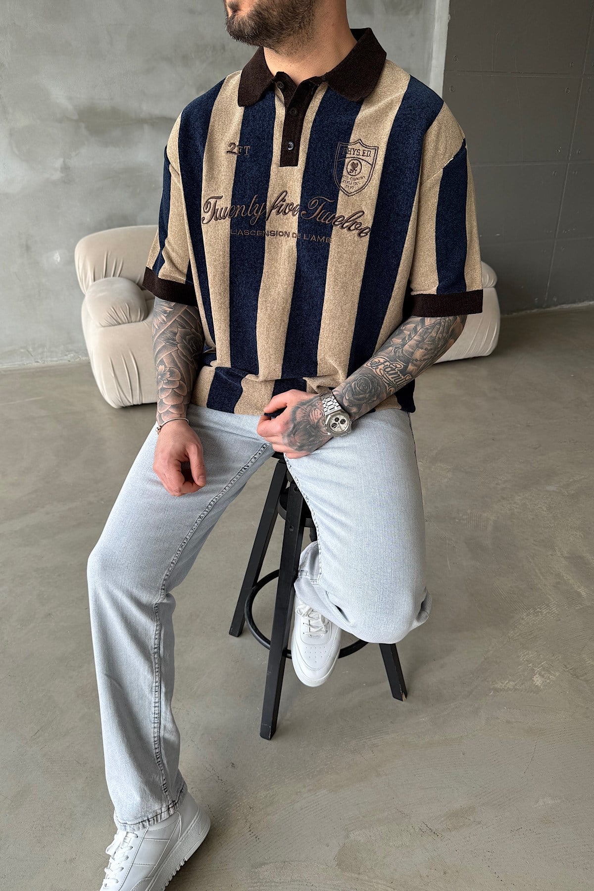 Çizgili Polo Yaka T-Shirt