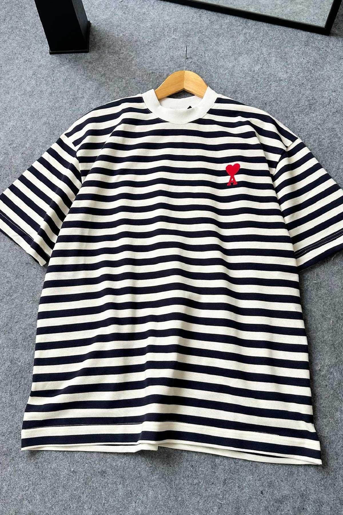 Çizgili Tok Kumaş Oversize T-Shirt