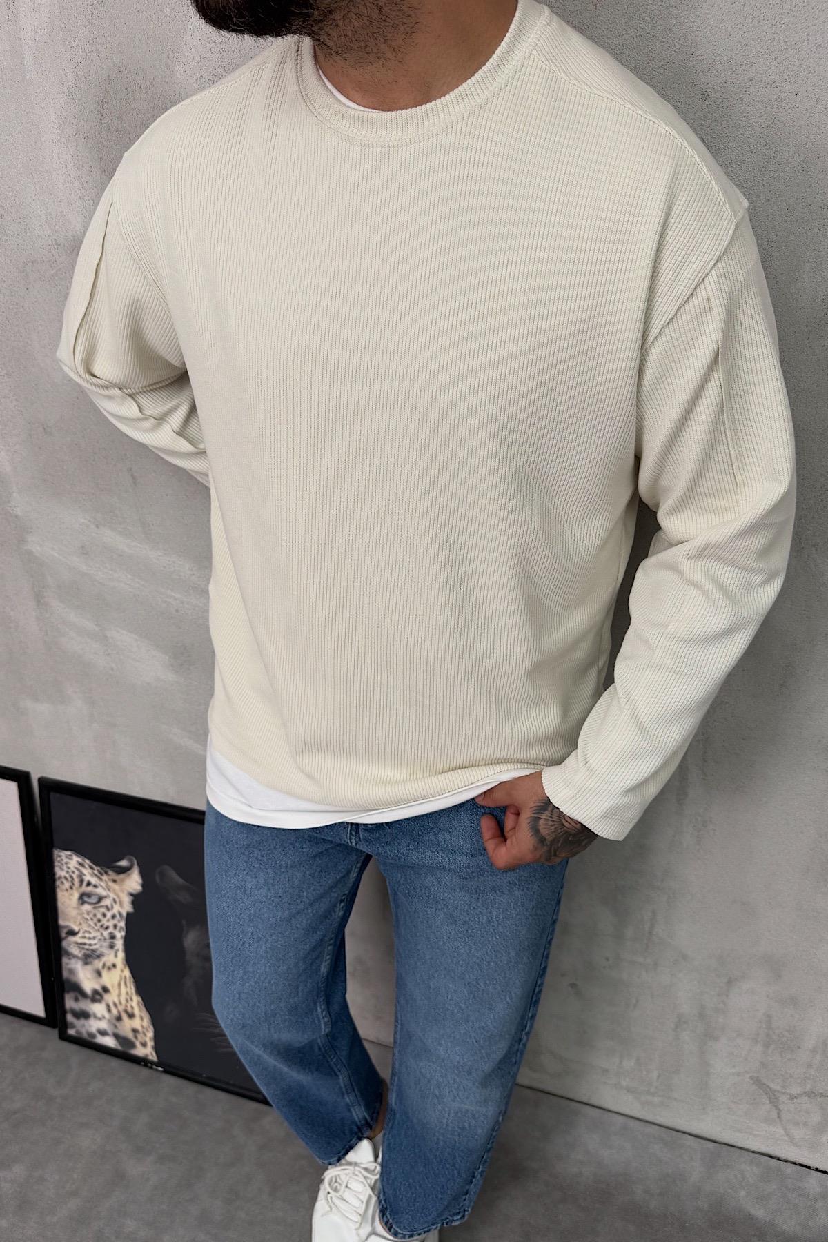 Ekru Ribana İnce Triko