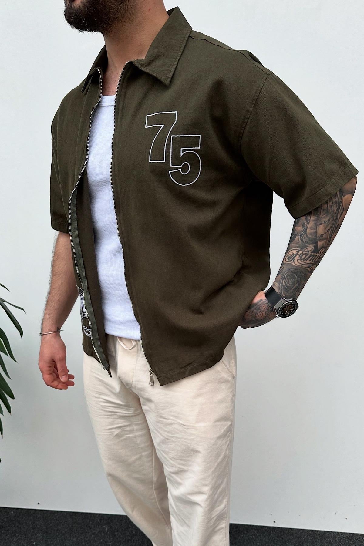 Fermuarlı Kısa Kollu Gabardin Gömlek 