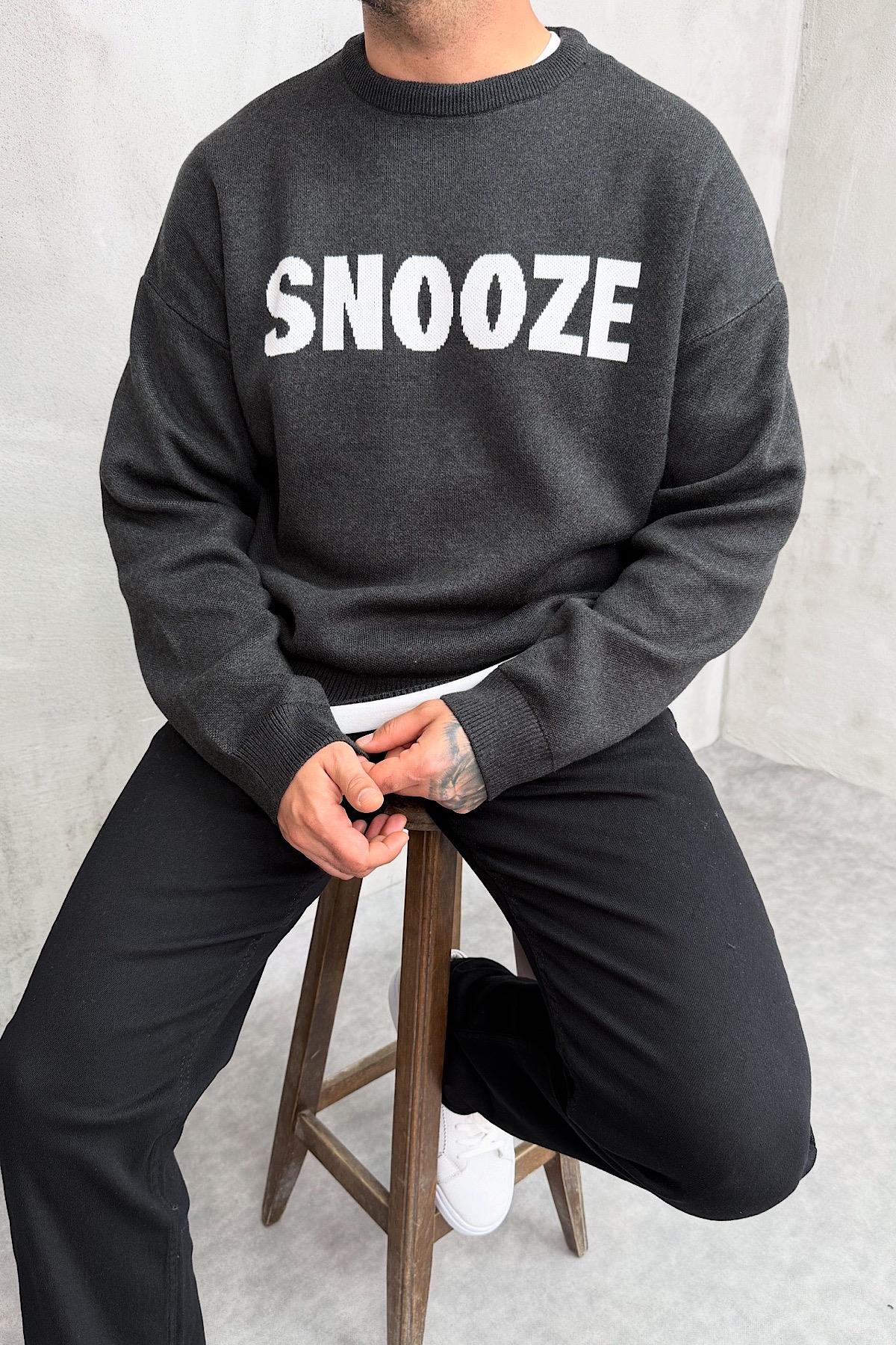 Füme Ön Arka Yazılı Oversize Sweatshirt