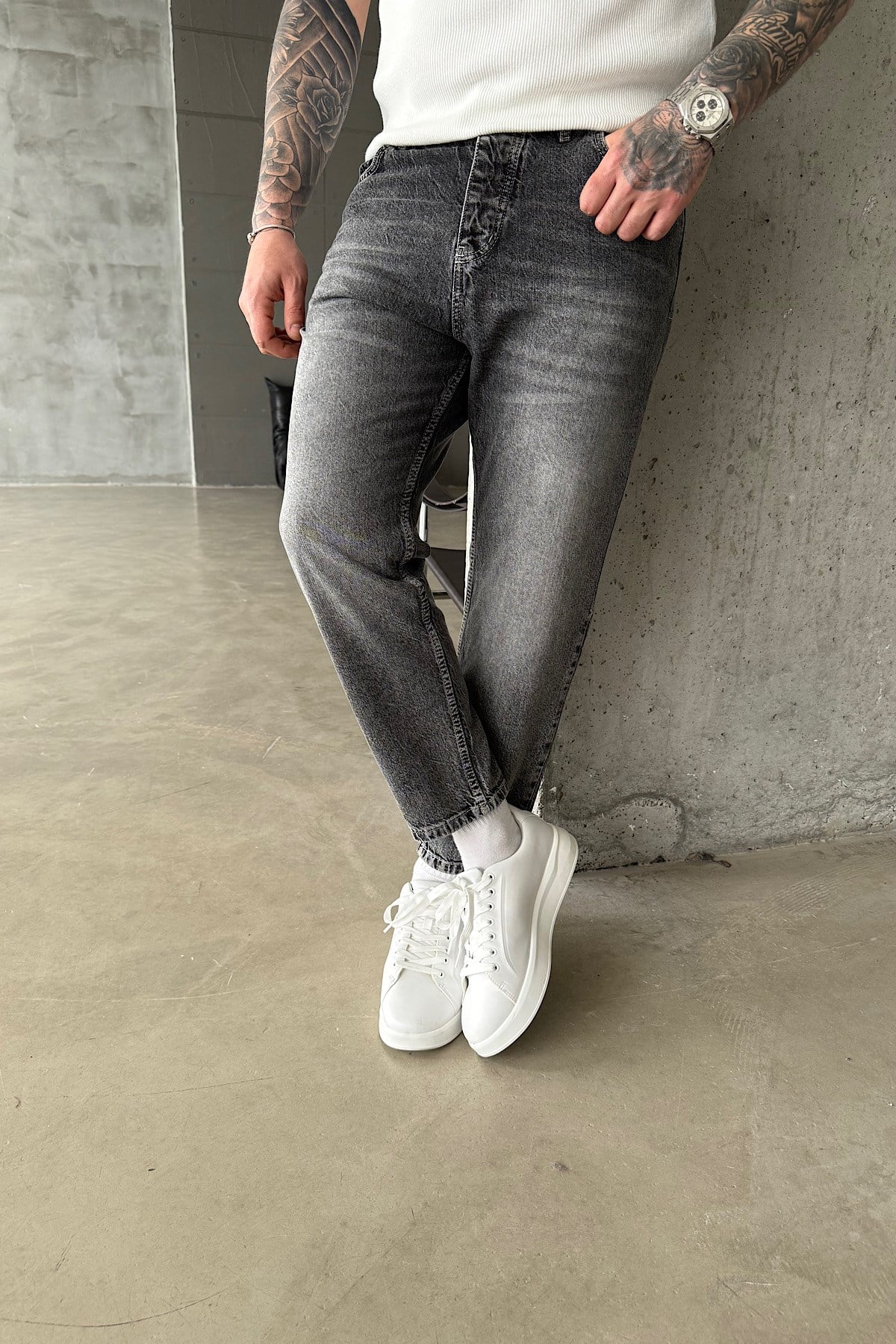 Füme Yıkamalı Boyfriend Jean
