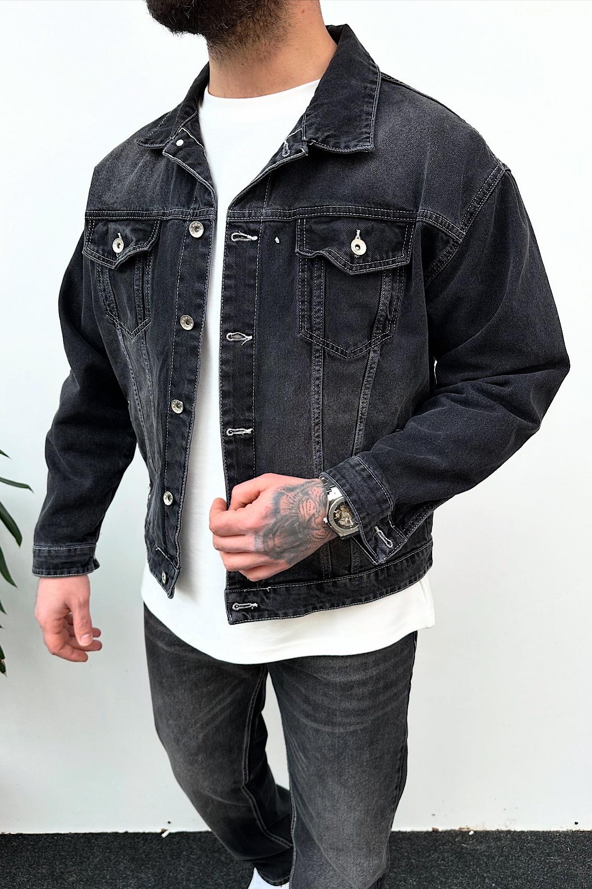 Füme Yıkamalı Kot Ceket