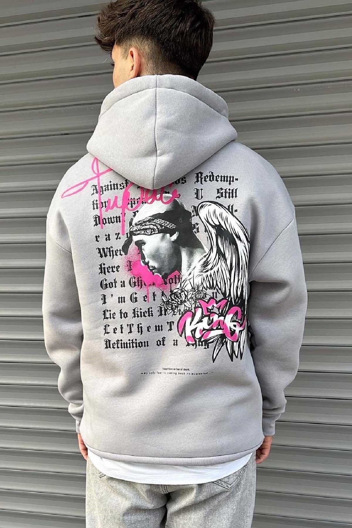 Gri Baskılı Sweatshirt