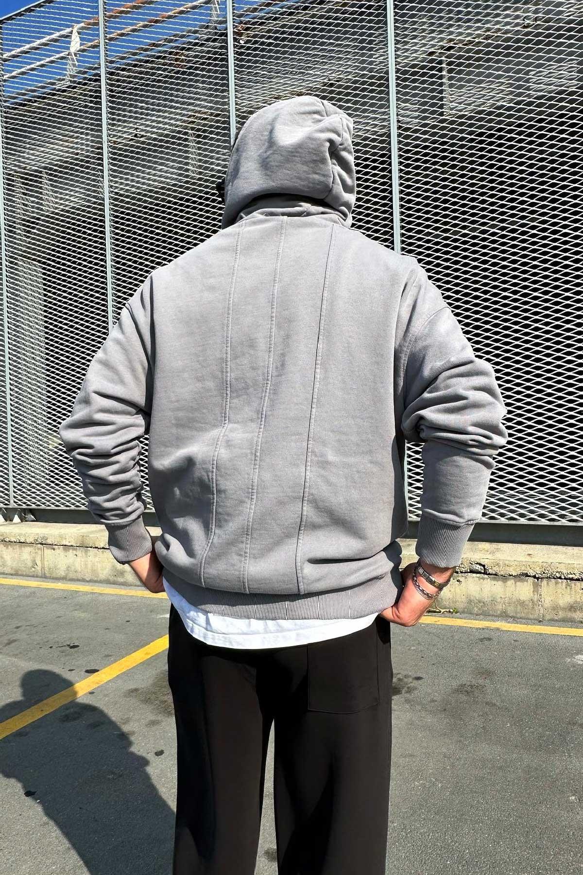 Gri Kapşonlu Strutt Sweatshirt