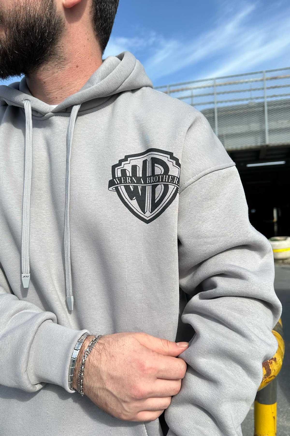 Gri Kapşonlu WB Sweatshirt