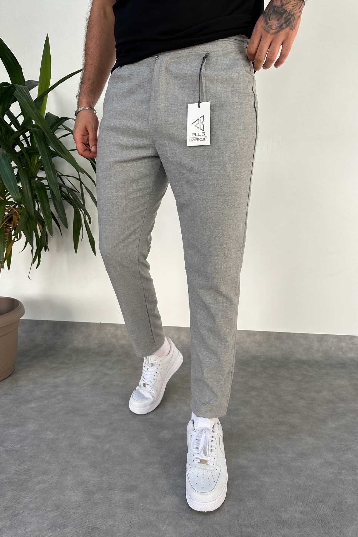 Gri Normal Kalıp Kumaş Pantolon 
