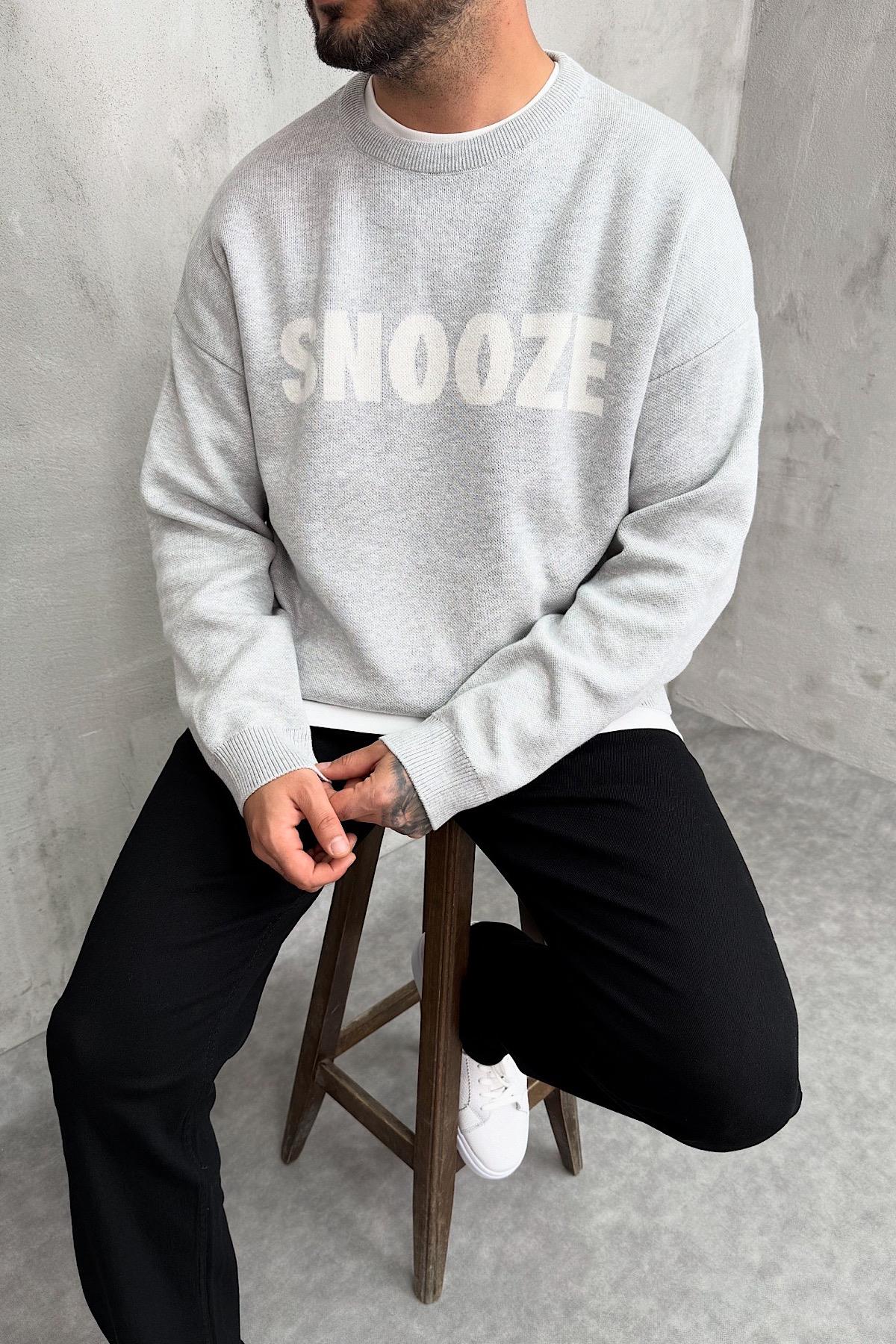 Gri Ön Arka Yazılı Sweatshirt