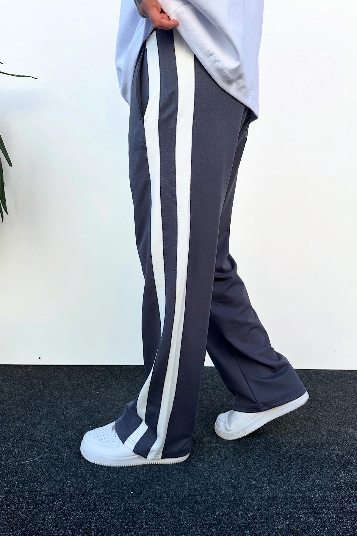 Gri Şerit Detaylı Baggy Eşofman 