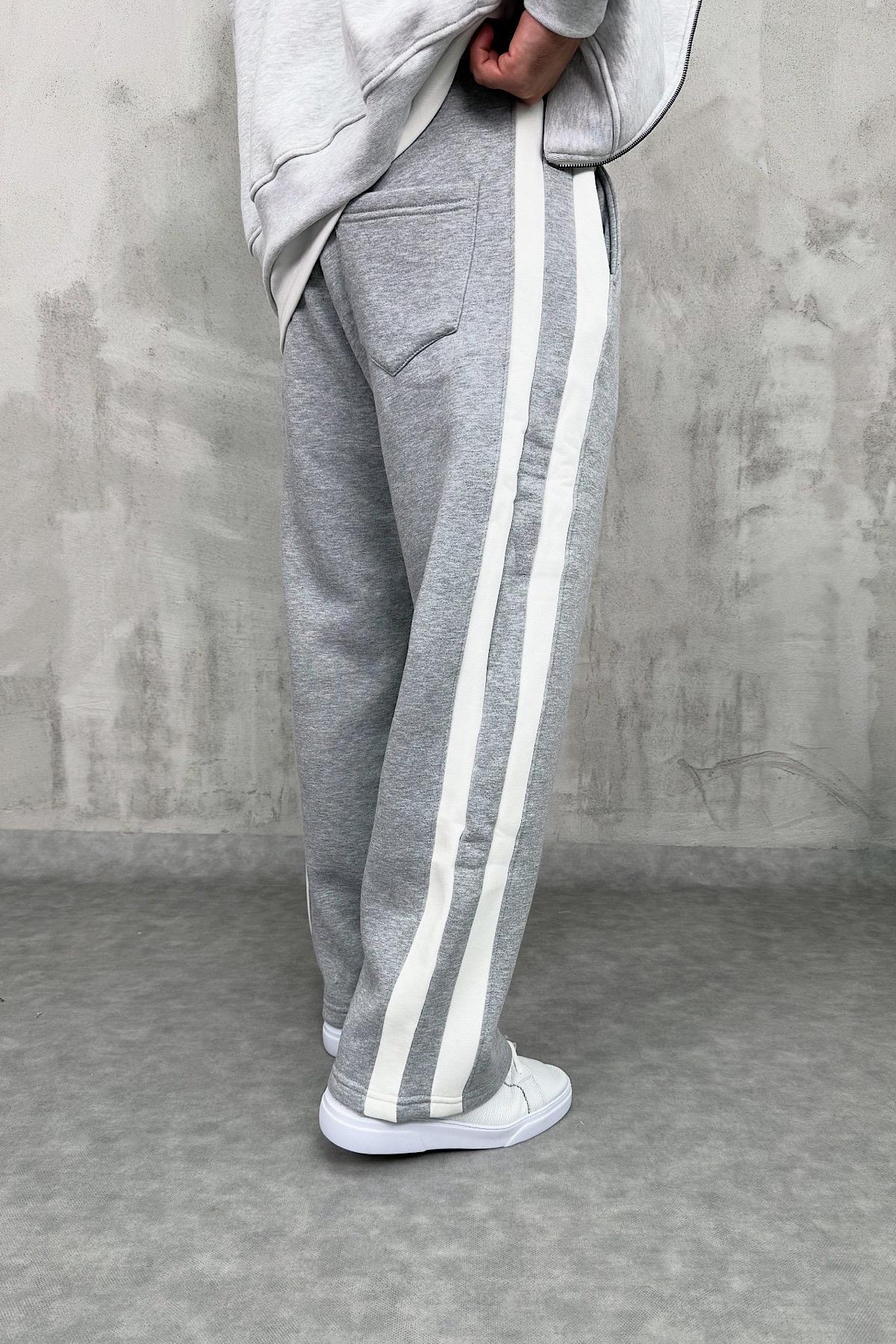 Gri Şerit Detaylı Şardonlu Baggy Eşofman