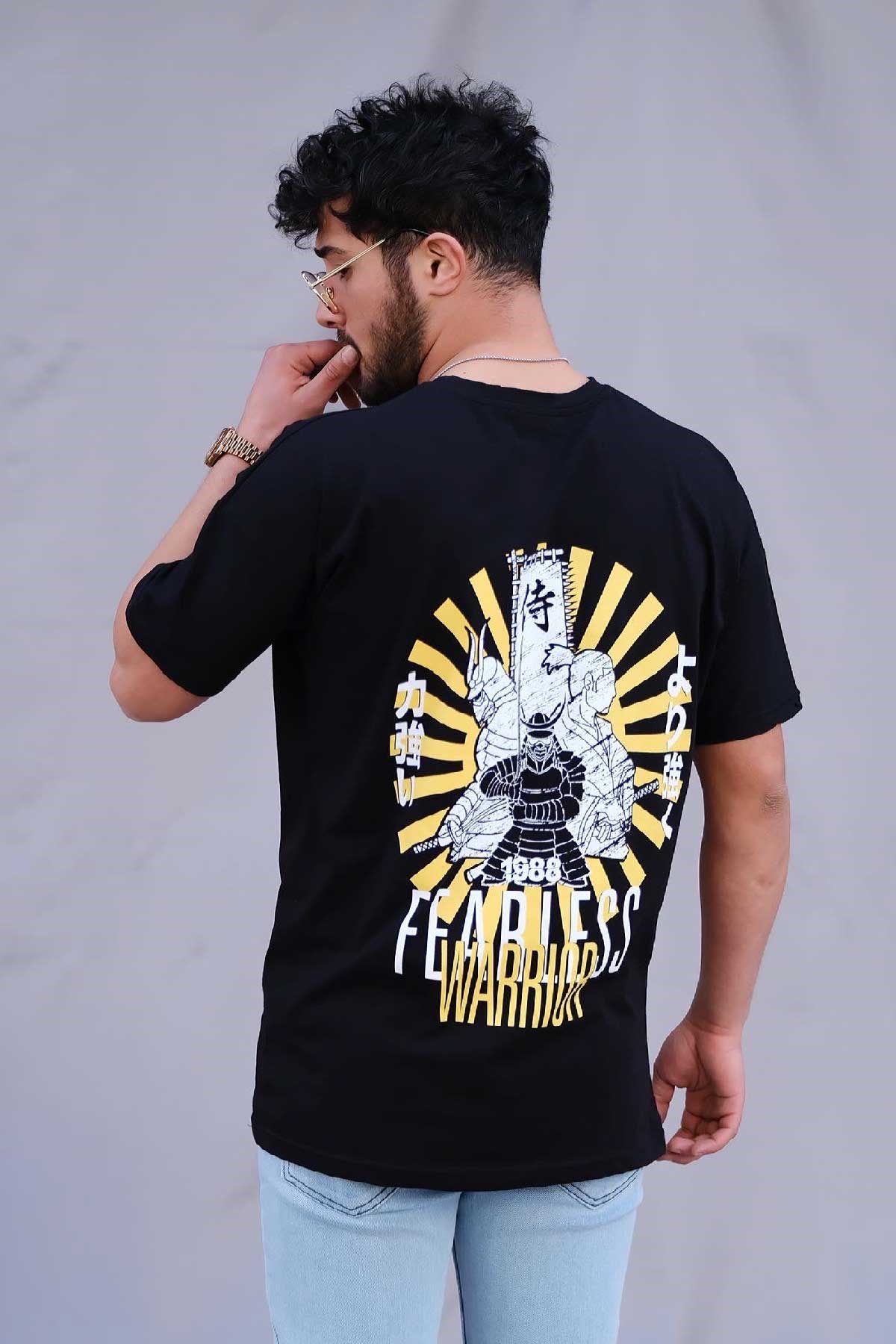 Hafif Bol Kalıp T-Shirt Siyah Fearless Warrior