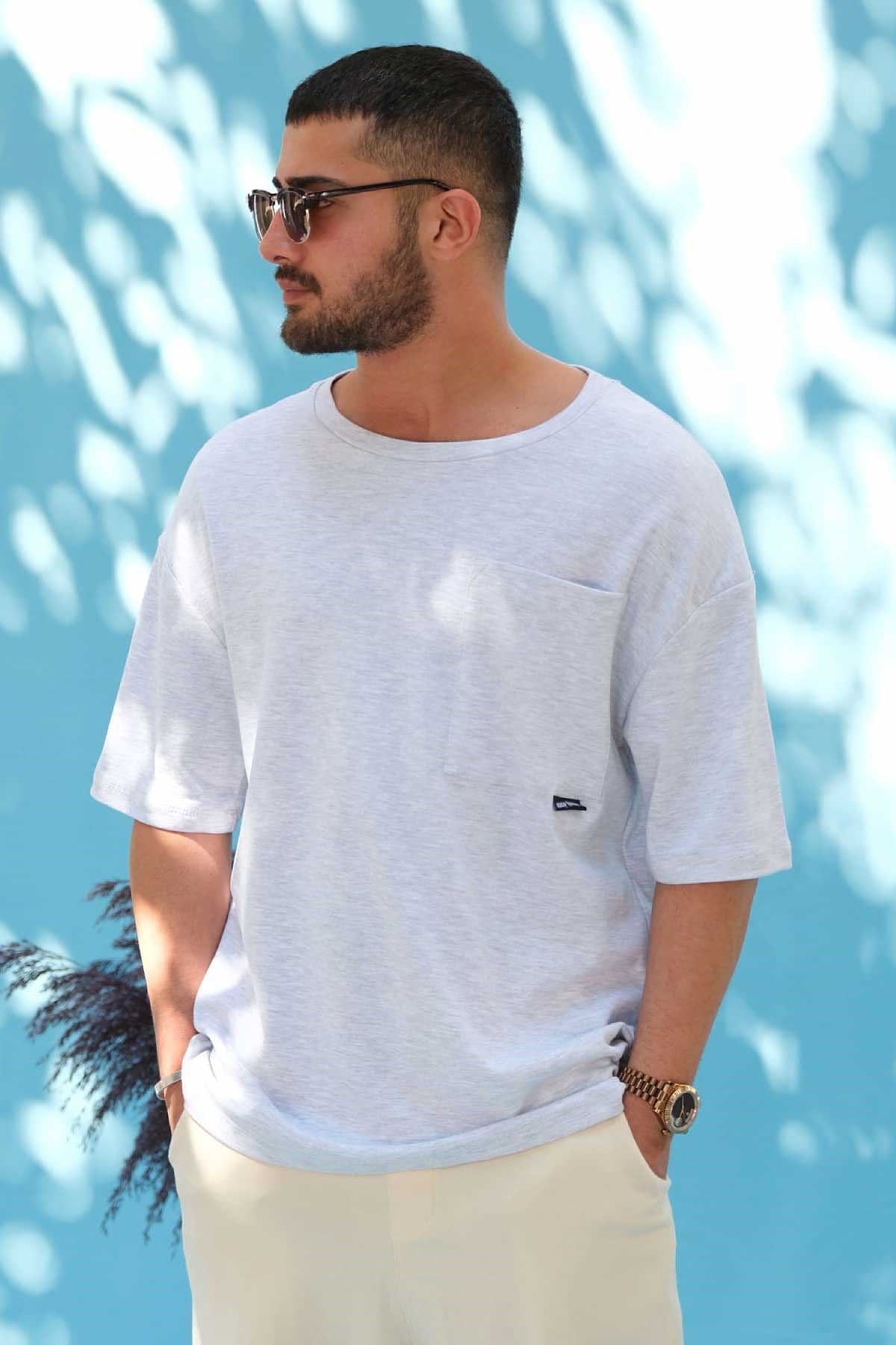 Hafif Oversie Gri Cepli T-Shirt 