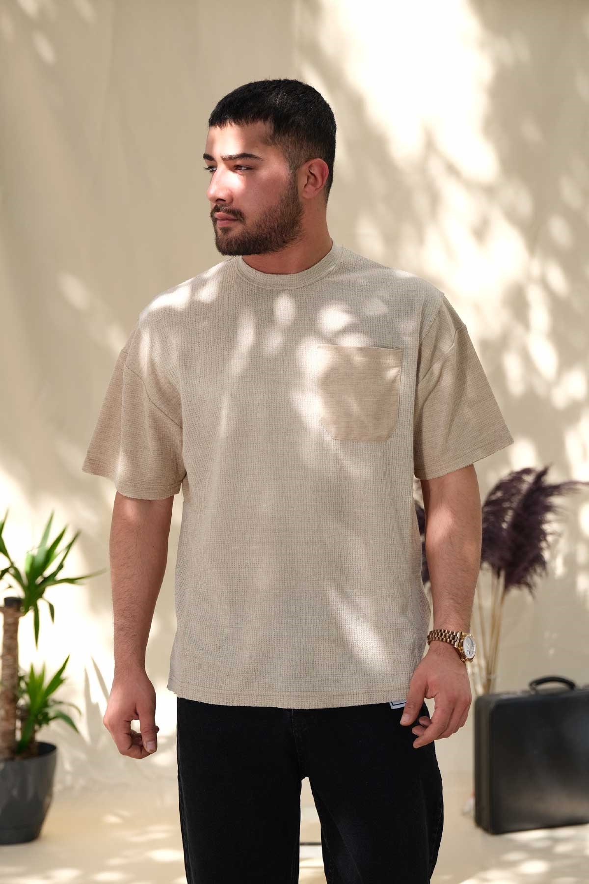 Hafif Oversize Krem Cepli T-Shirt