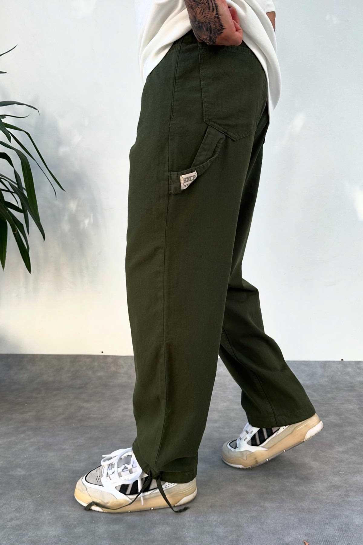Haki Paçası Ayarlanabilir Baggy Pantolon