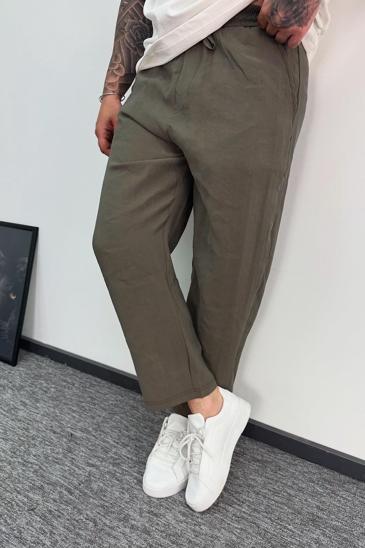 Haki Tensel Kumaş Boyfriend Pantolon