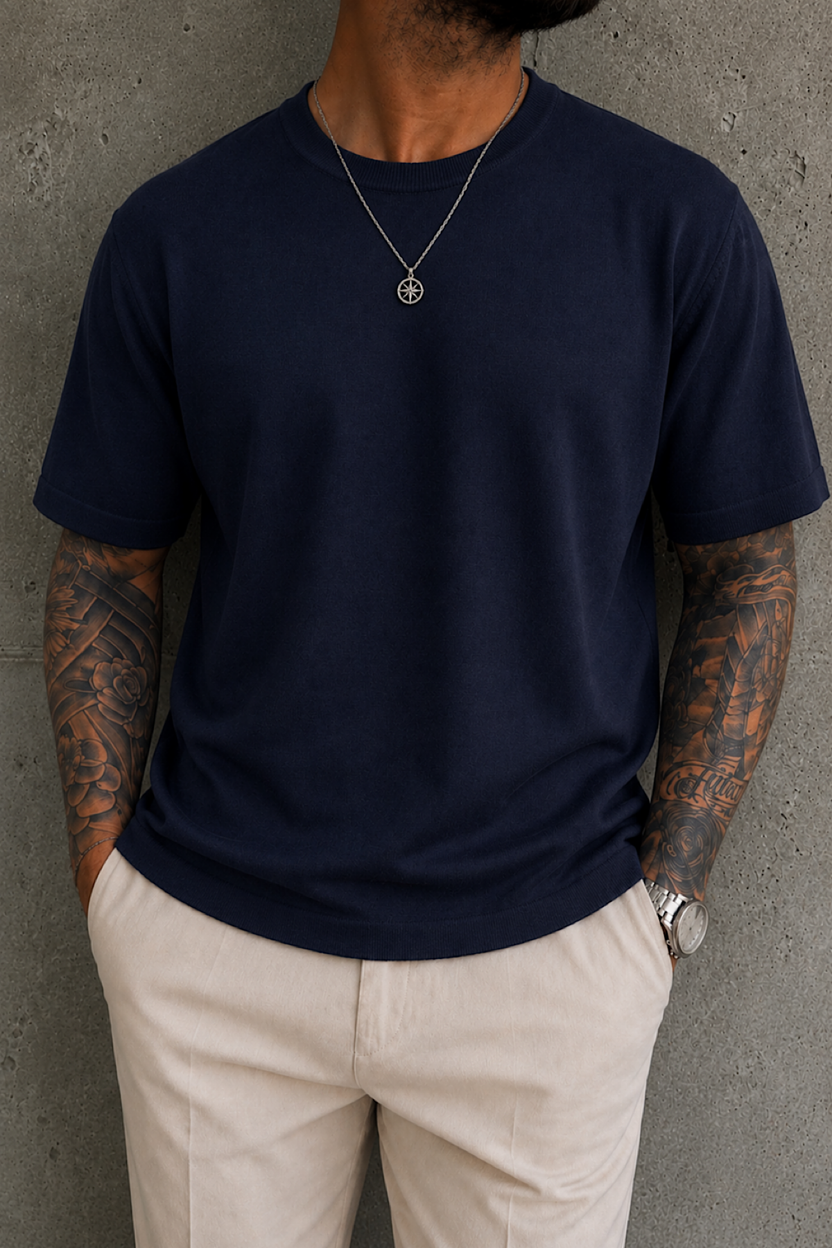 İnce Triko Lacivert T-Shirt