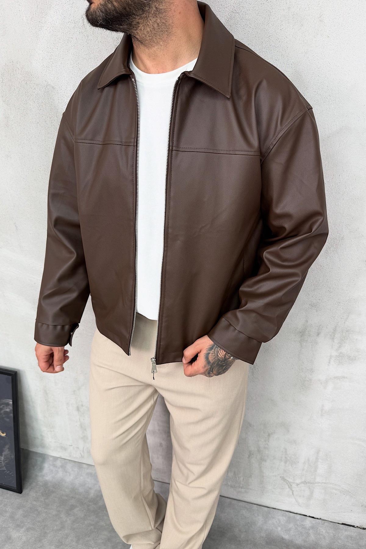 Kahve Basic Deri Ceket