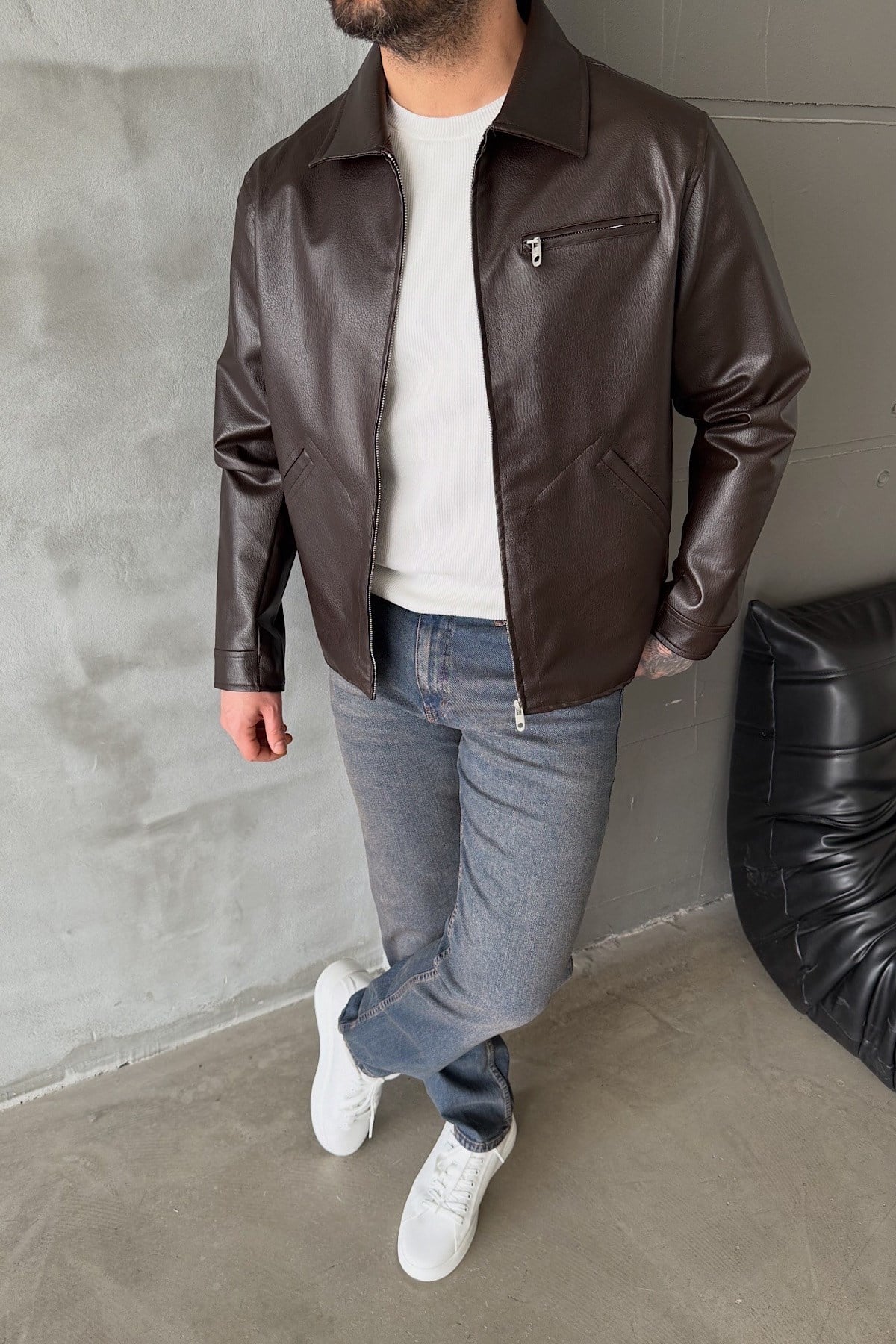 Kahve Klasik Deri Ceket