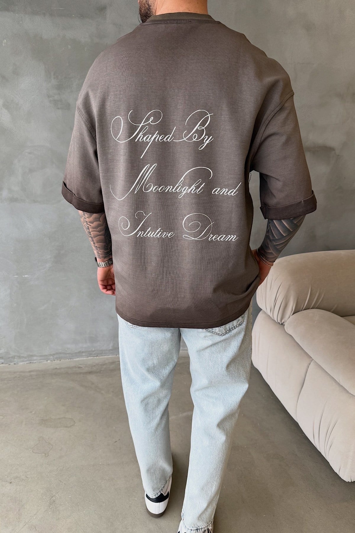 Kahverengi Acid Yıkamalı T-Shirt