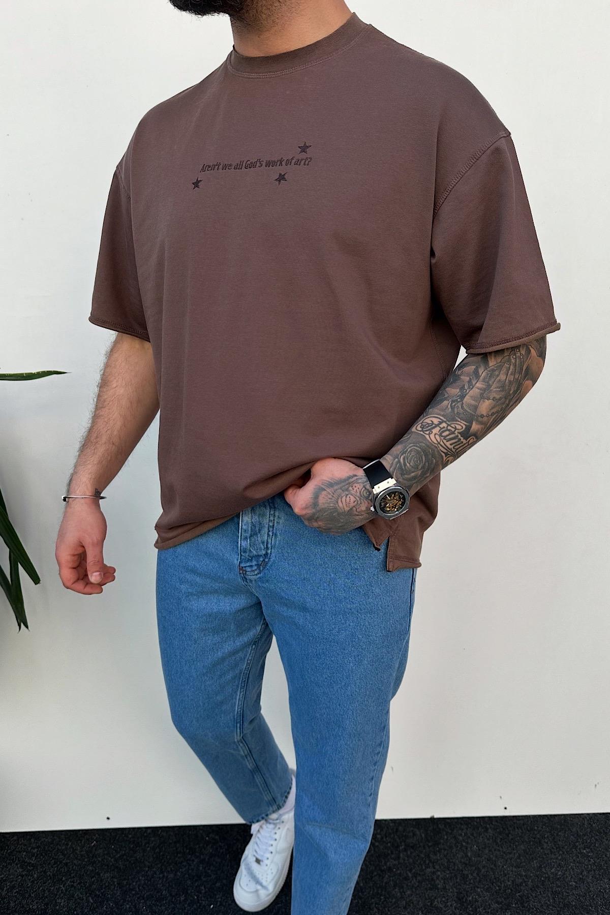 Kahverengi Artwork T-Shirt