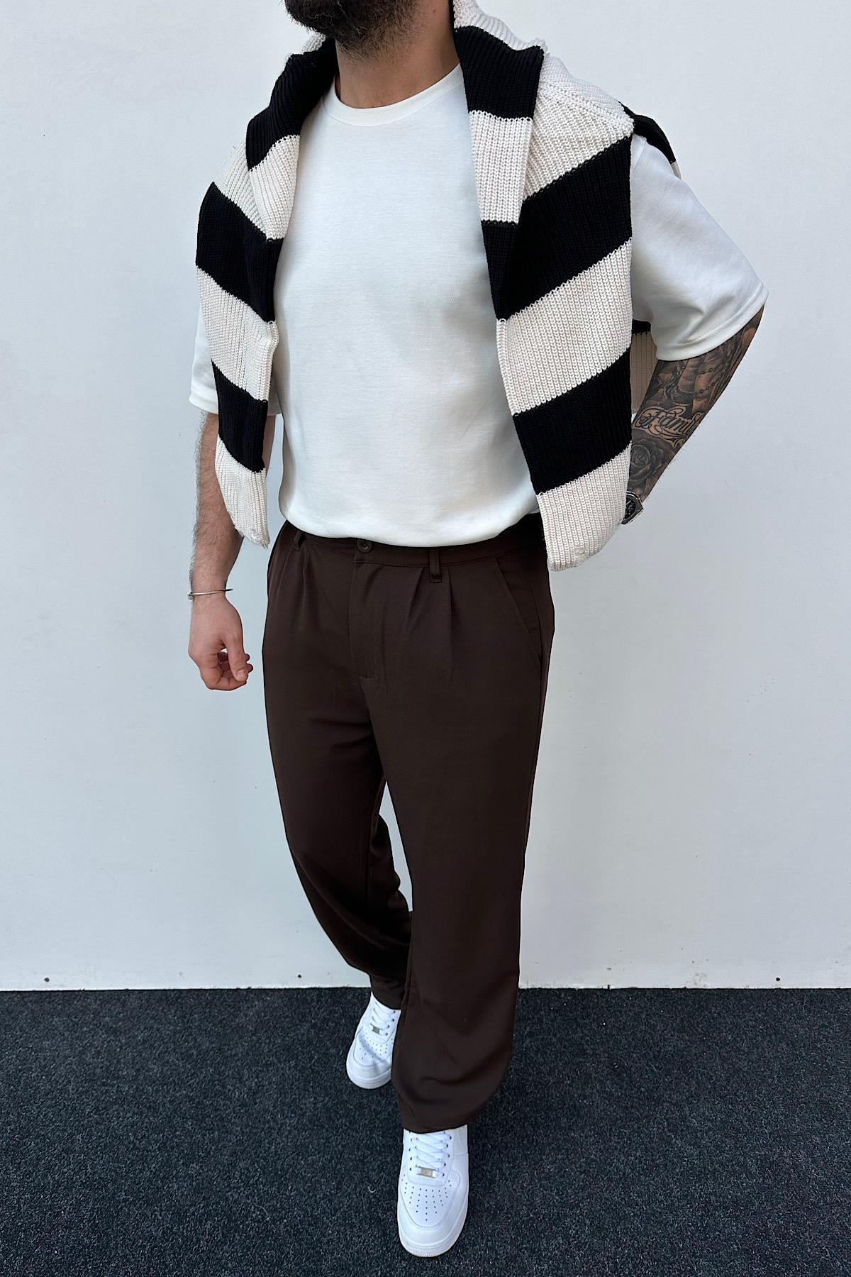 Kahverengi Baggy Kumaş Pantolon