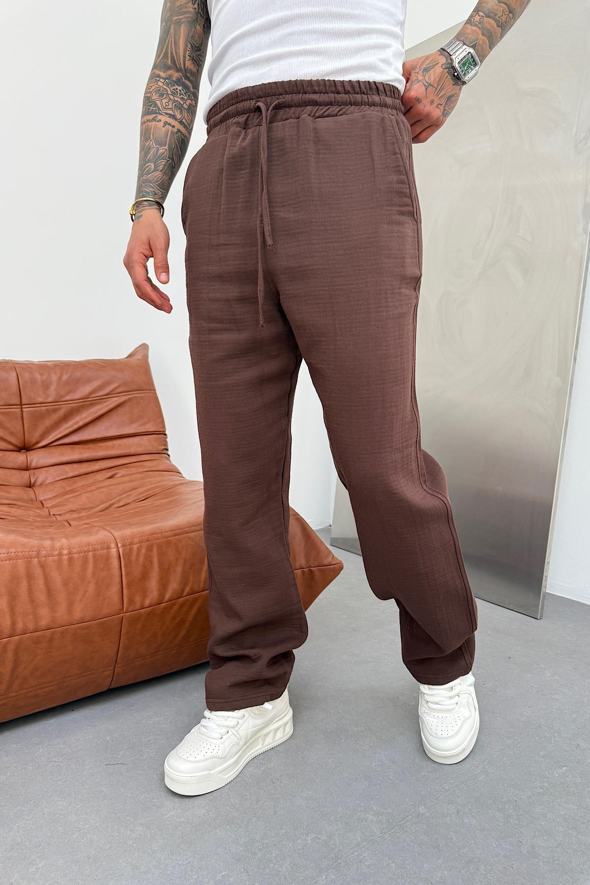 Kahverengi Baggy Müslin Pantolon 