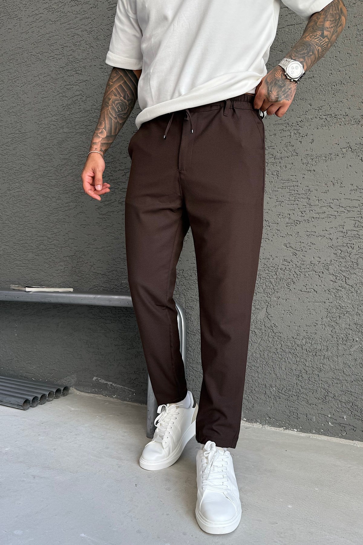 Kahverengi Boyfriend Kumaş Pantolon