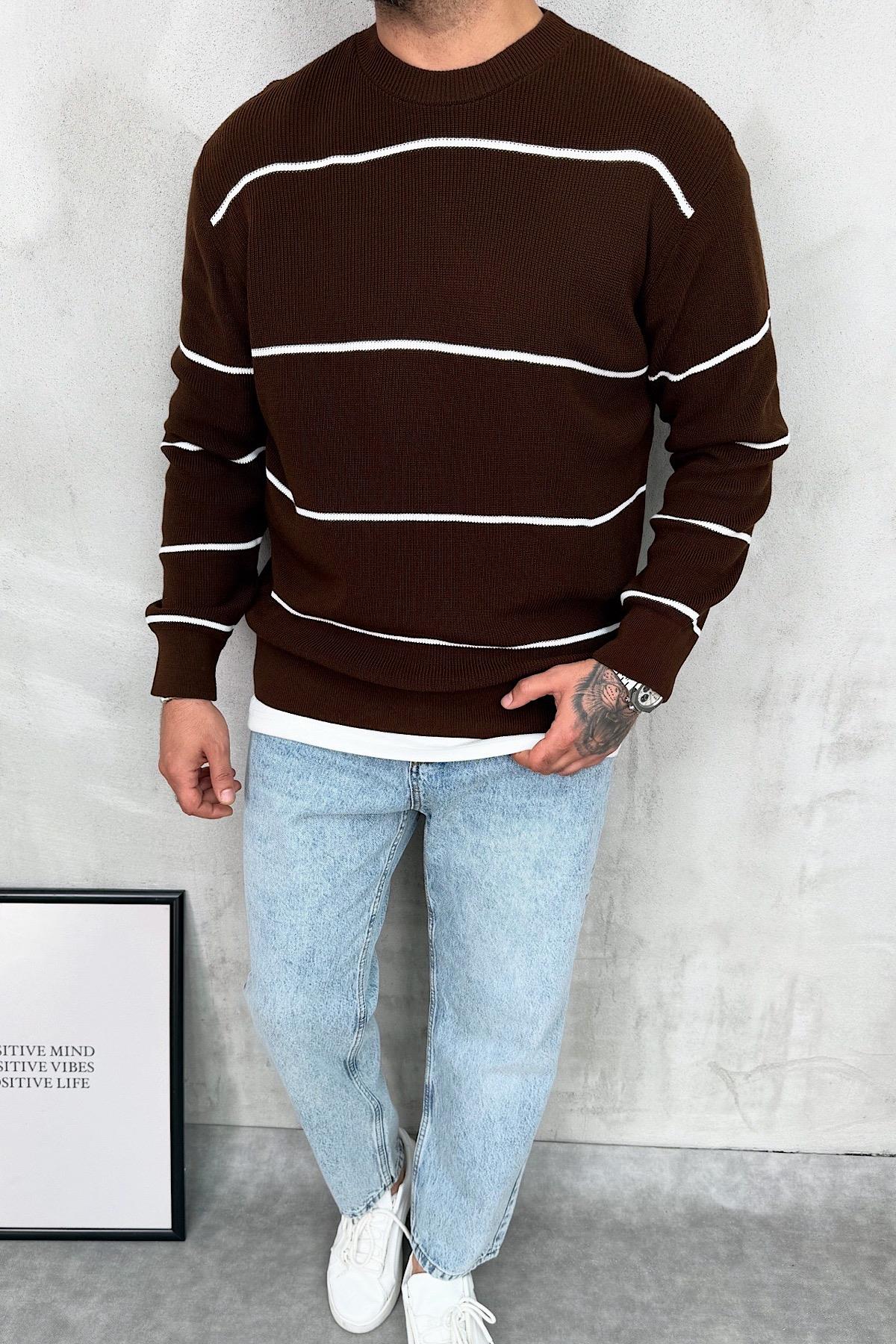 Kahverengi Çizgili Basic Triko