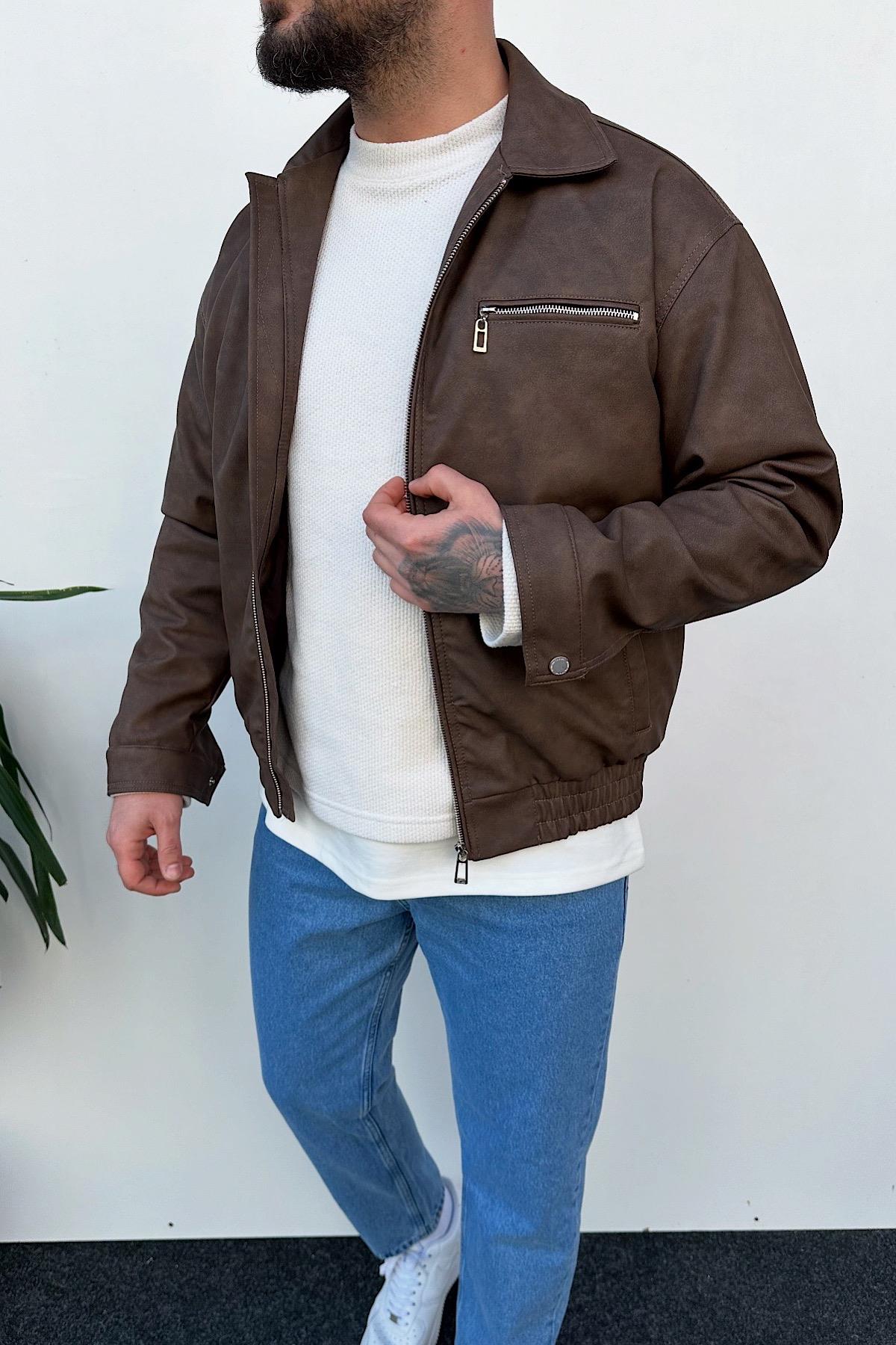 Kahverengi Deri Ceket